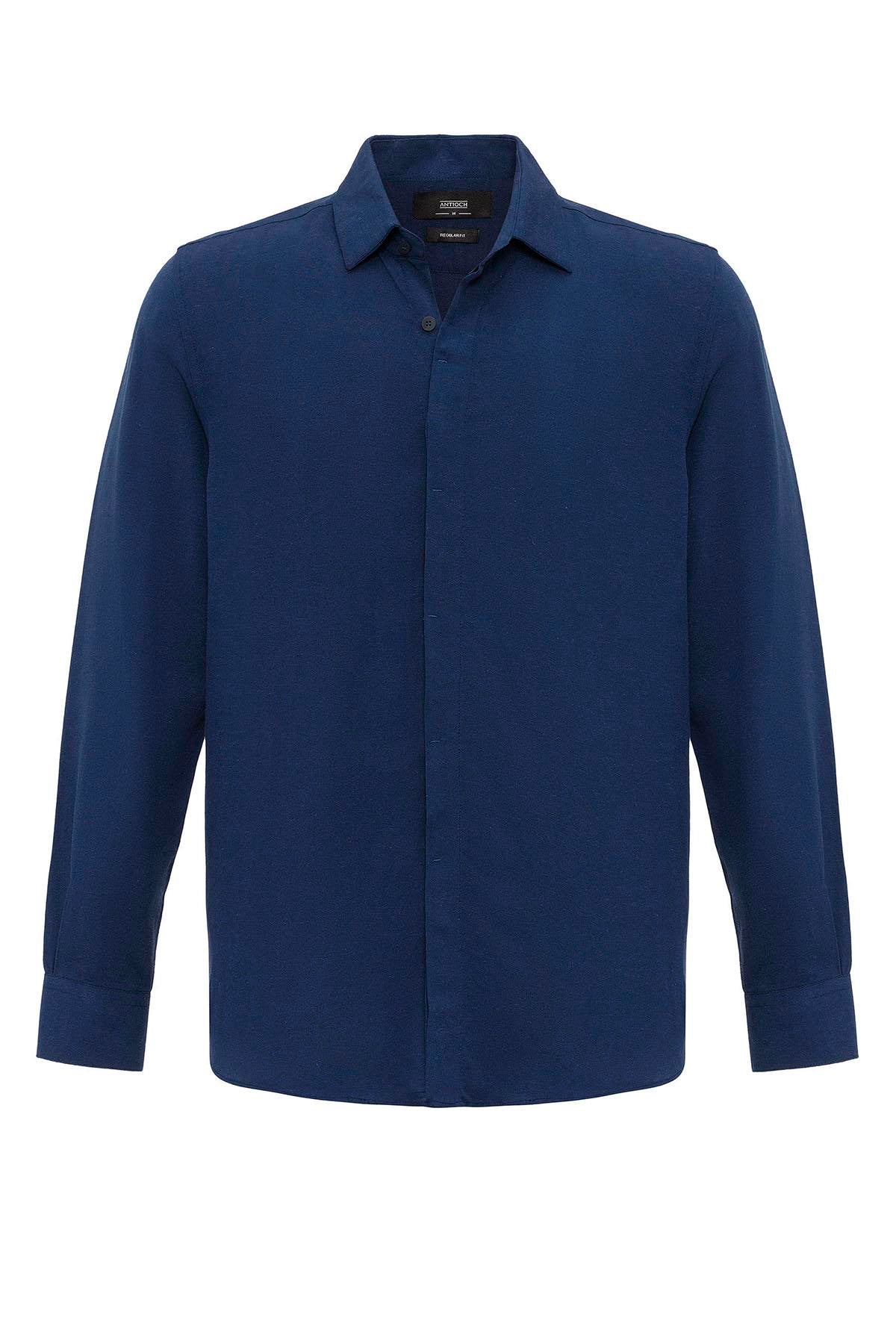 【DISCERNMENT】S/S Linen Hidden Button Light Shirt Linen shirt | Blue | lt turquoise mel | Relaxed fit | 60