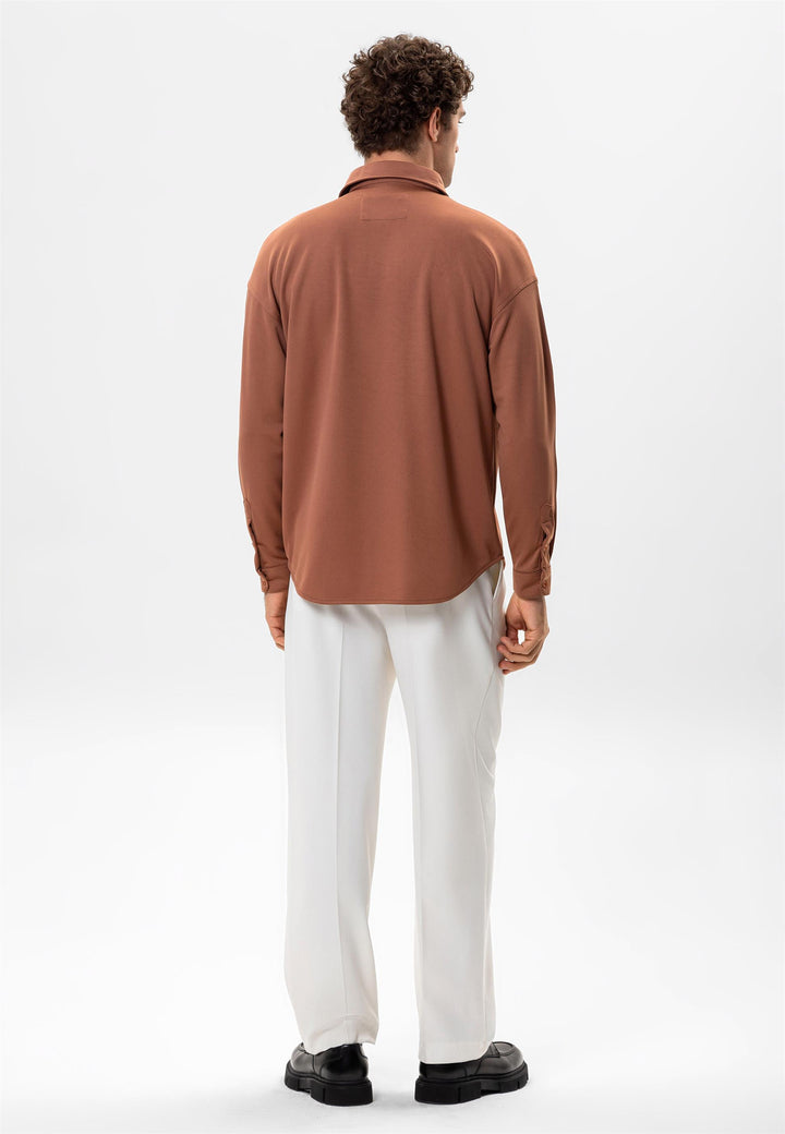 Men's Light Brown Oversize Classic  Shirt - Wessi