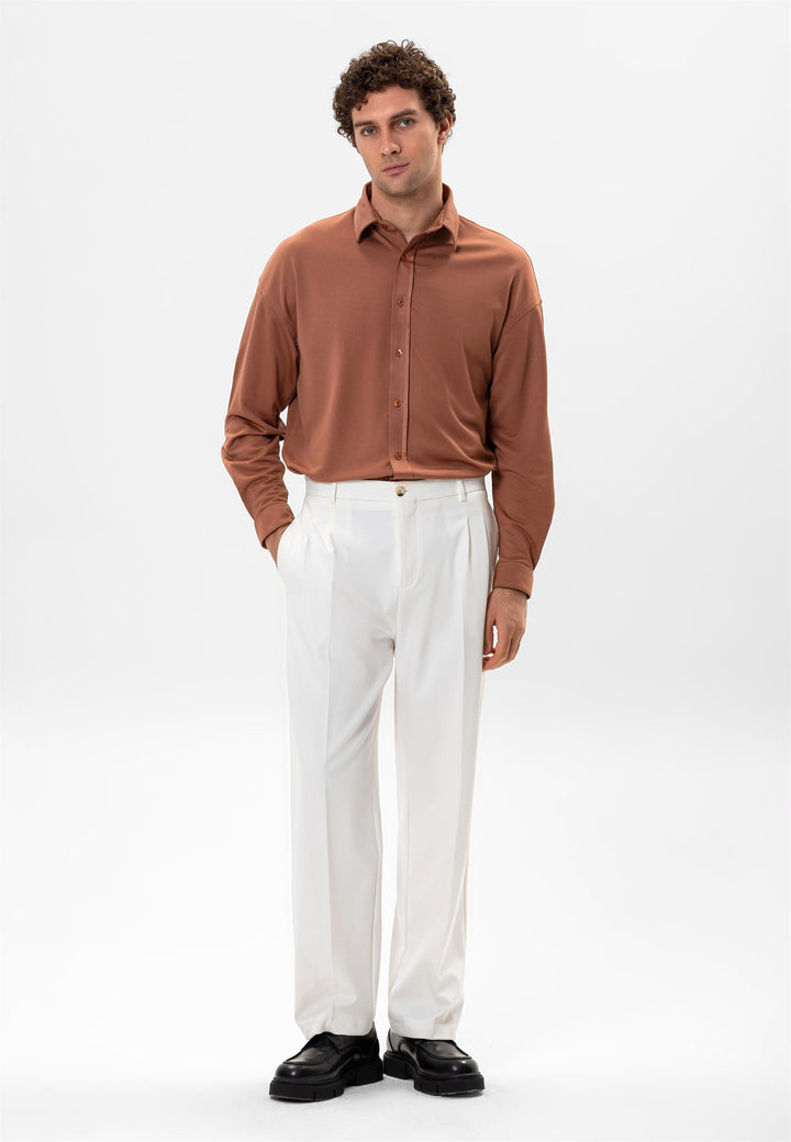 Men's Light Brown Oversize Classic  Shirt - Wessi