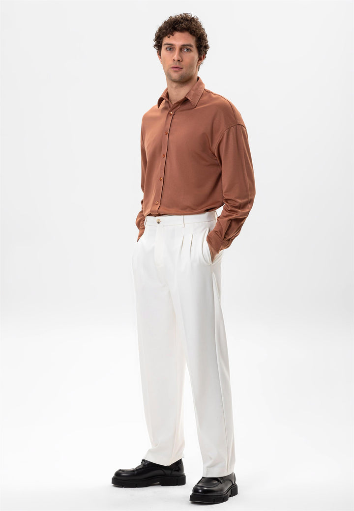 Men's Light Brown Oversize Classic  Shirt - Wessi