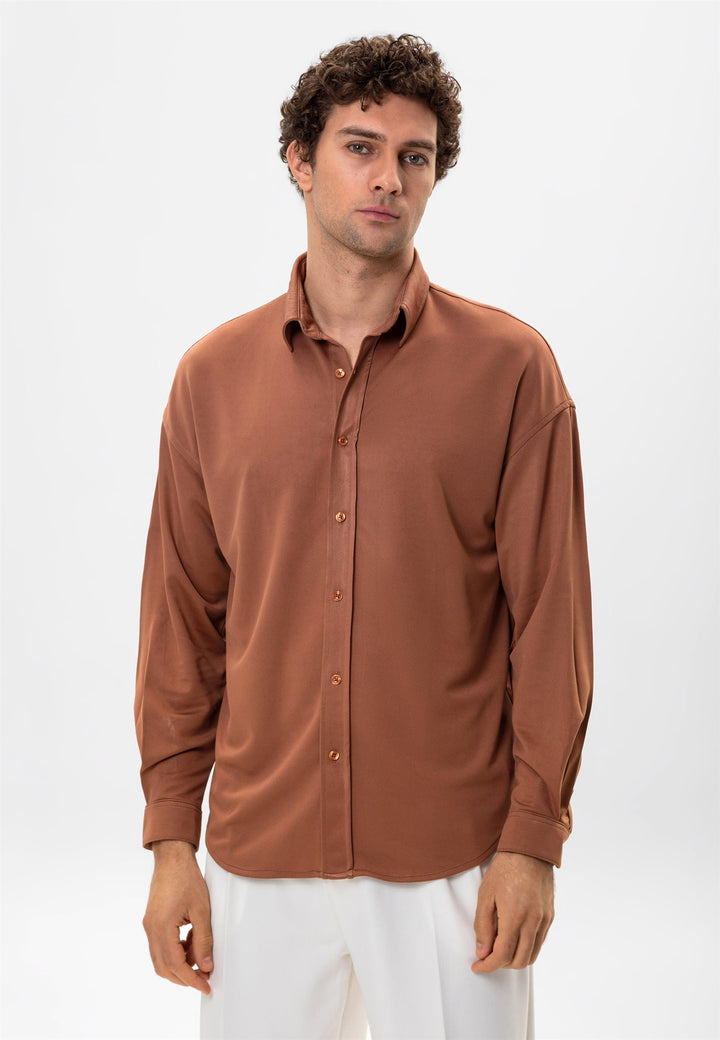 Men's Light Brown Oversize Classic  Shirt - Wessi