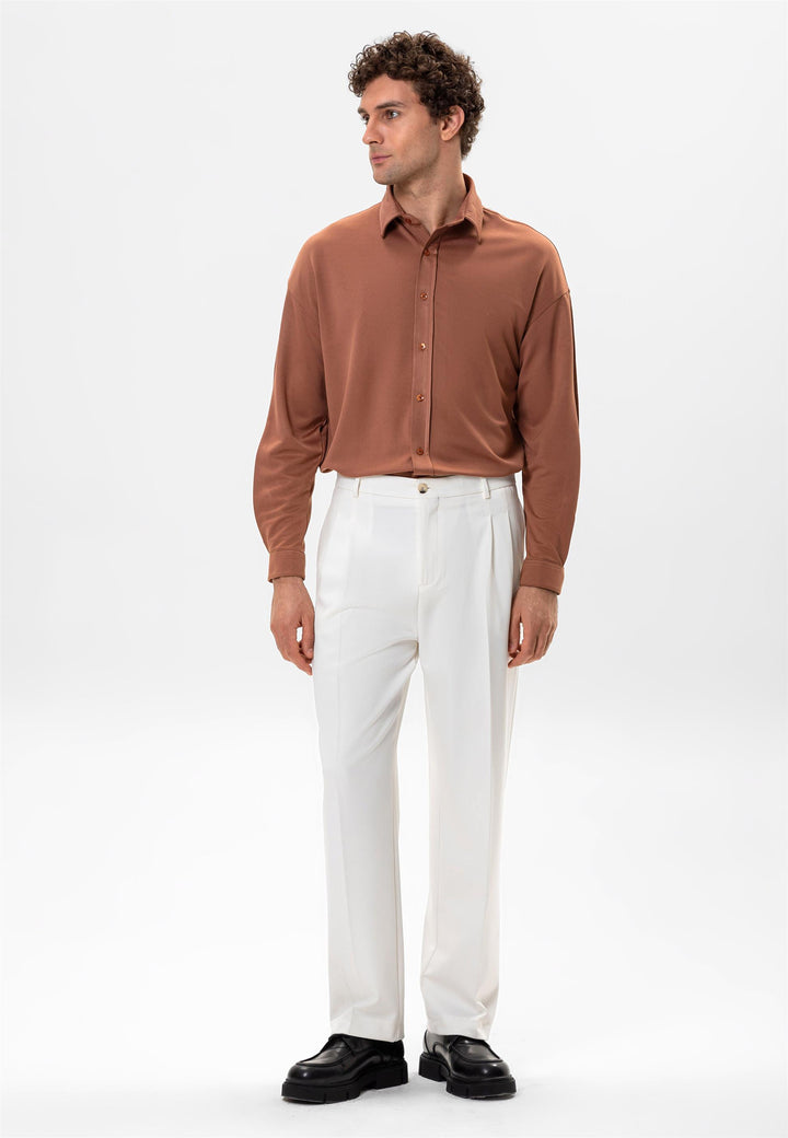 Men's Light Brown Oversize Classic  Shirt - Wessi