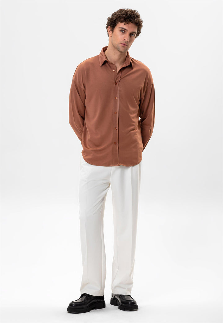 Men's Light Brown Oversize Classic  Shirt - Wessi