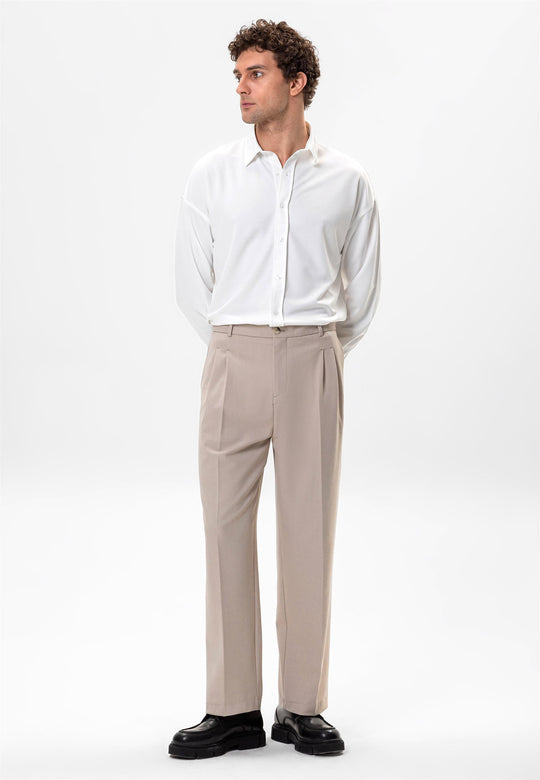 Ocuhiger Camisa Formal Moda Clásico Para Hombre Slim Estándar Fit Camisas De Negocios Con Botones De Manga Larga Tops Casual Impresión Blusa Color Sólido Champagne