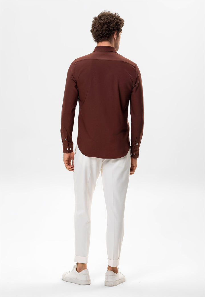 Camicia da uomo marrone slim fit - Wessi