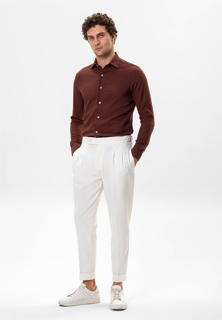 Camicia da uomo marrone slim fit - Wessi