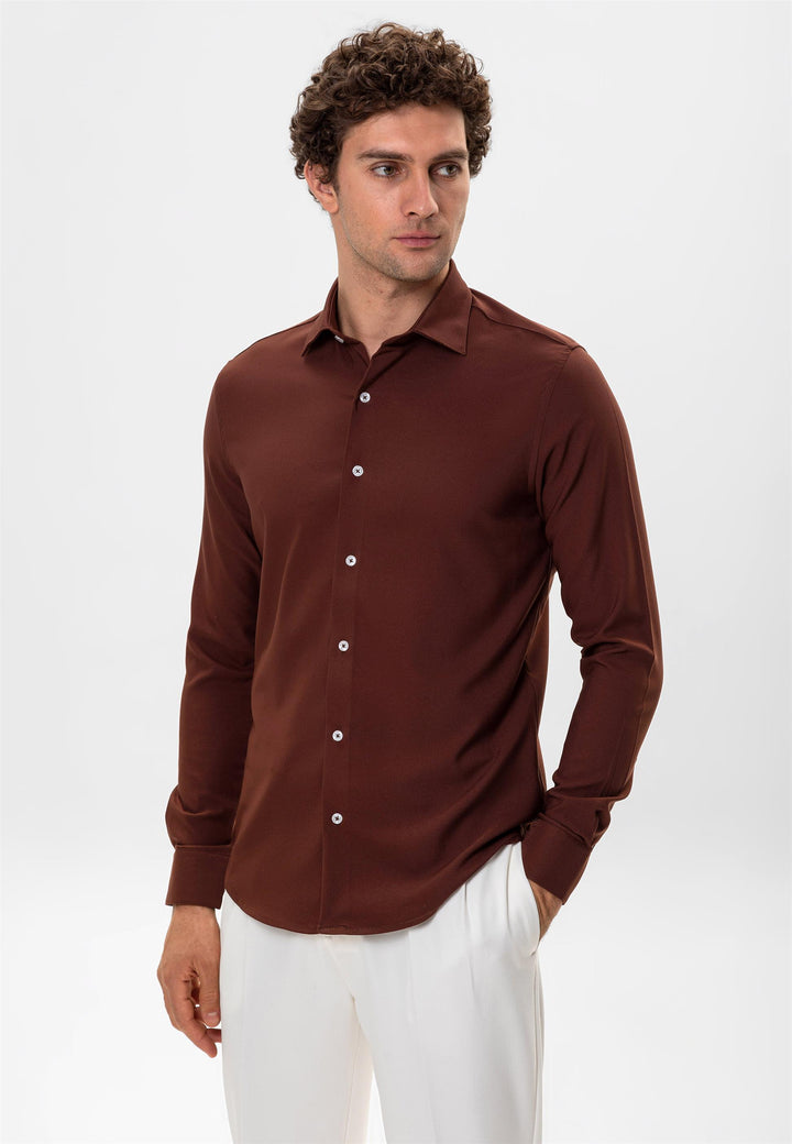Camicia da uomo marrone slim fit - Wessi
