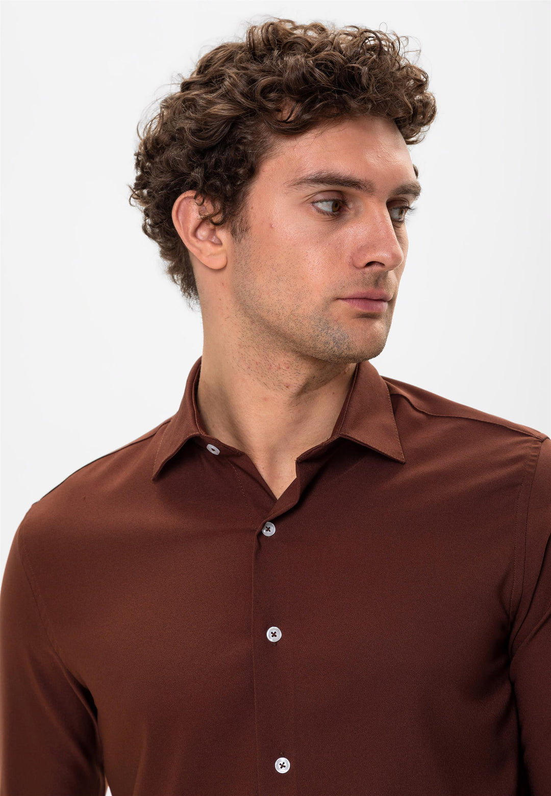 Camicia da uomo marrone slim fit - Wessi