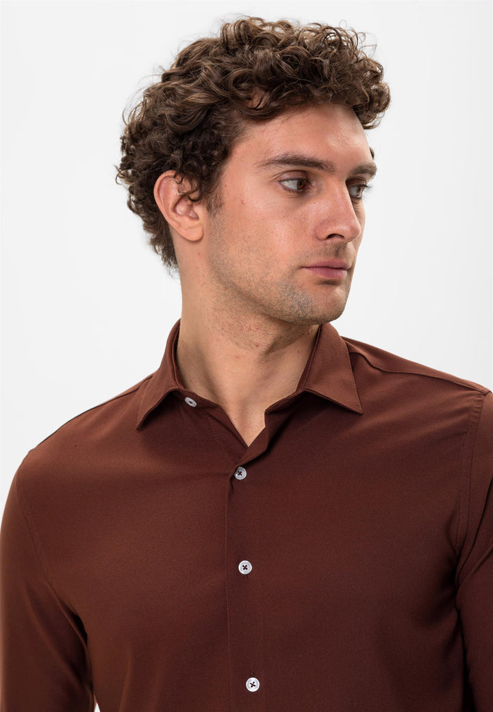 Camicia da uomo marrone slim fit - Wessi