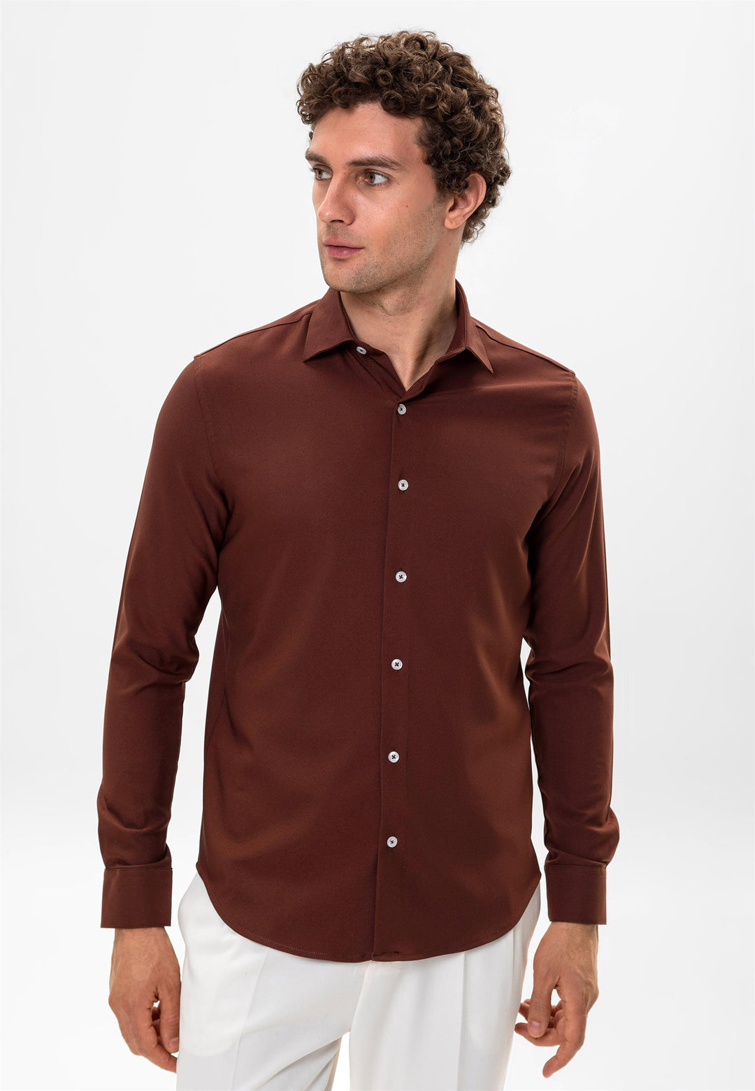 Camicia da uomo marrone slim fit - Wessi