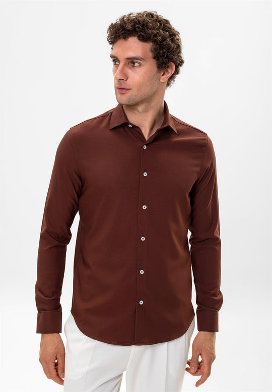 Men's Brown Slim Fit  Shirt - Wessi