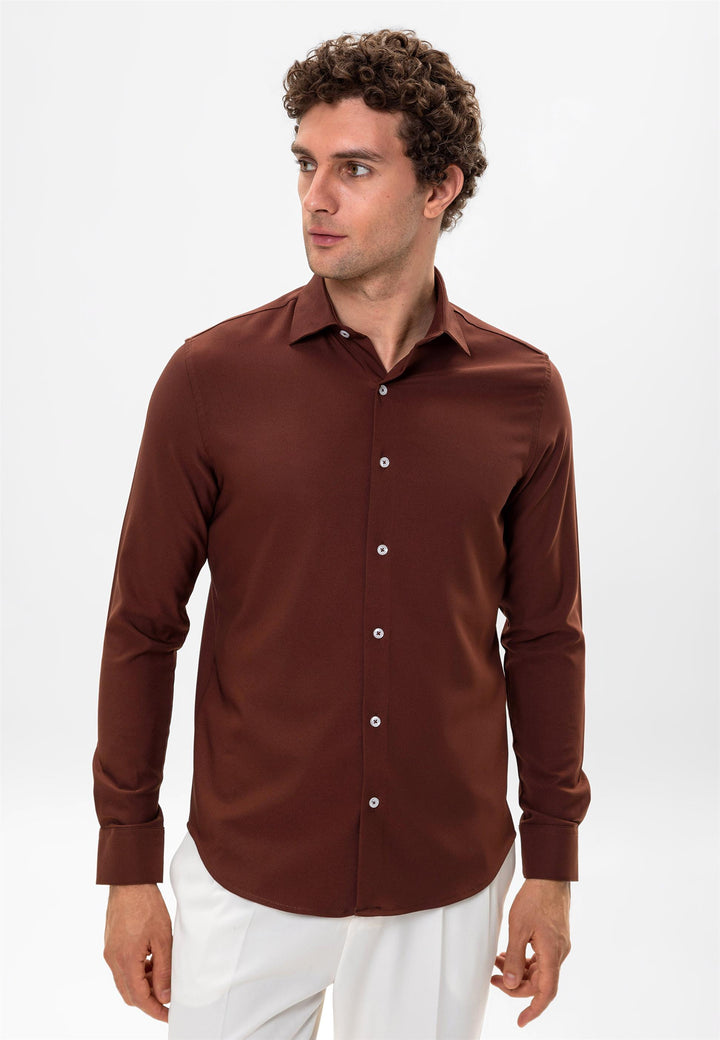 Camicia da uomo marrone slim fit - Wessi