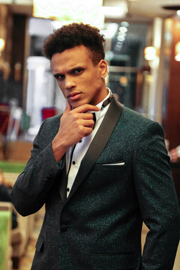 Giacca da smoking scintillante con risvolto sciallato verde - Wessi