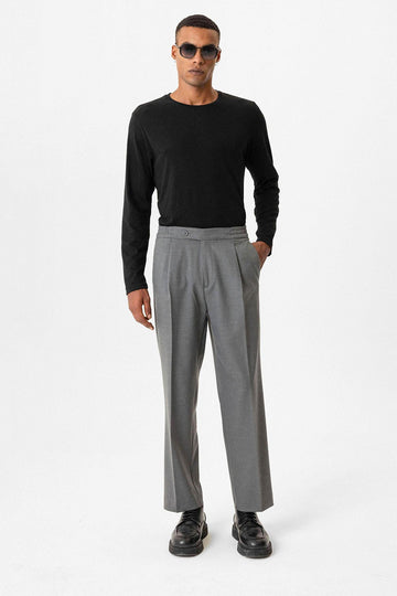 سروال رجالي فضفاض بخصر مرن رمادي - ويسي