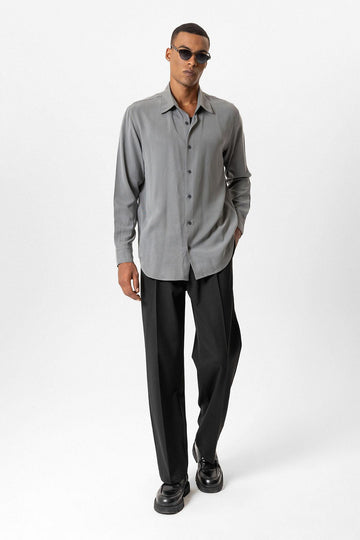 Gray Technical Tencel Fabric Men's Shirt - Wessi