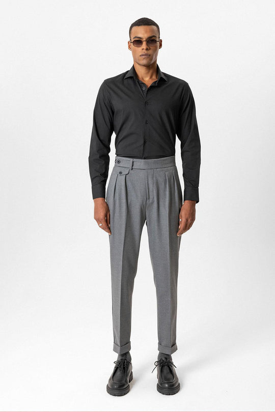 Gray High-Waisted Pleated Technical Men's Trousers - Wessi – Wessi