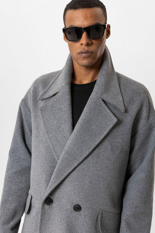 Gray Wool-Blend Double-Breasted Men's Coat - Wessi