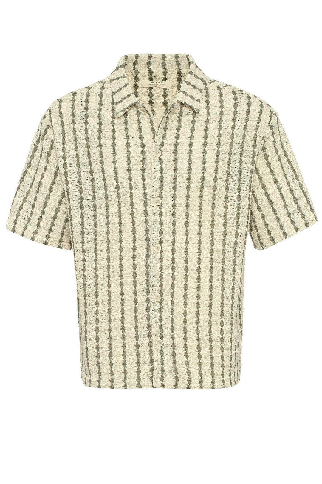 Men's Khaki Striped Knit Short-Sleeve Shirt - Wessi