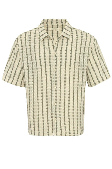 Men's Khaki Striped Knit Short-Sleeve Shirt - Wessi