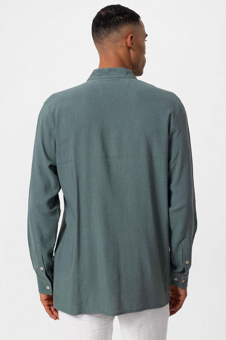 Men's Khaki Stand Collar Long-Sleeve Shirt - Wessi