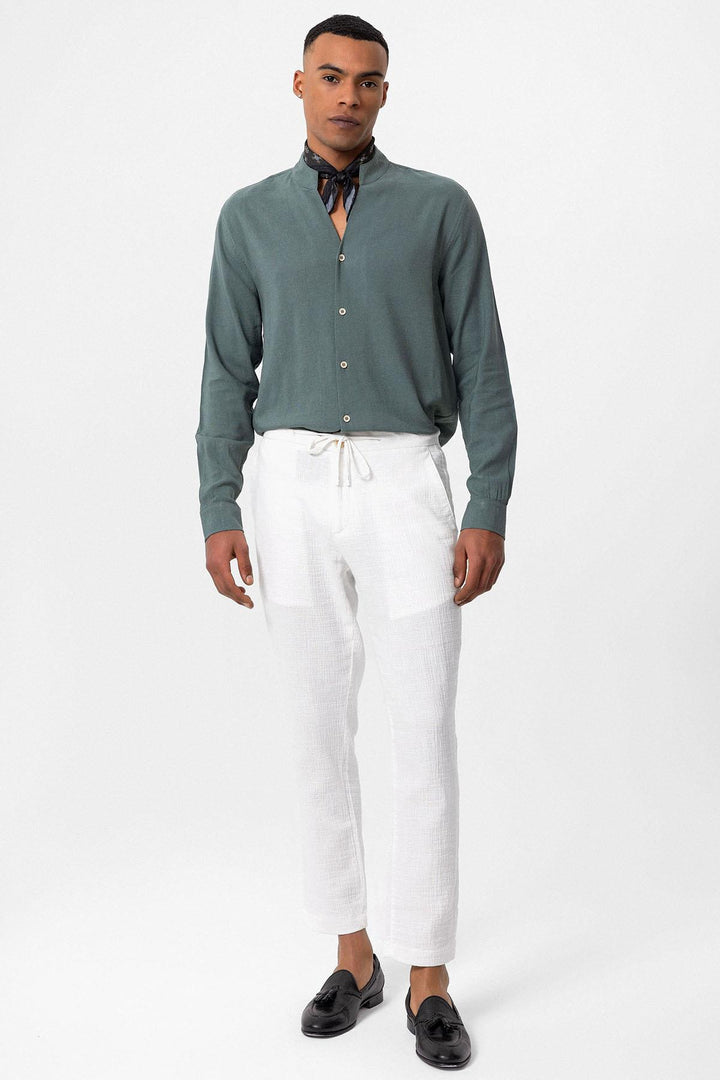Men's Khaki Stand Collar Long-Sleeve Shirt - Wessi