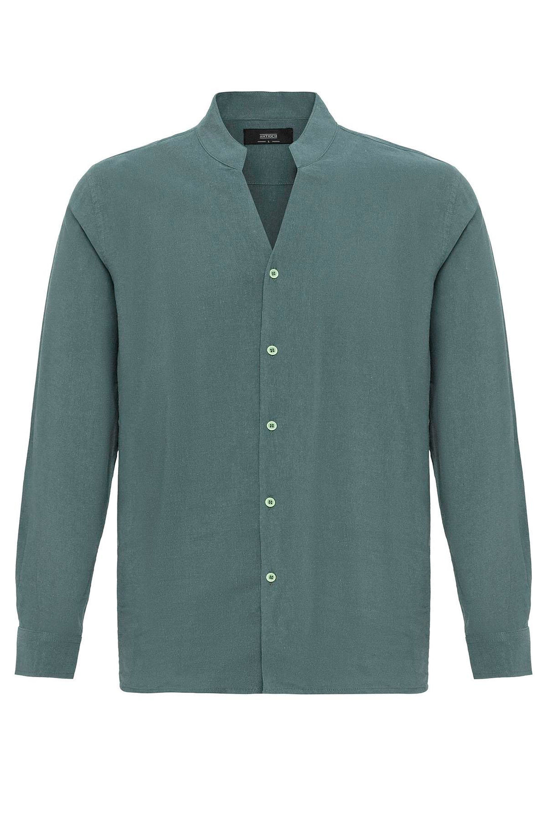 Men's Khaki Stand Collar Long-Sleeve Shirt - Wessi