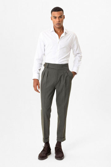 Pantalons pour hommes plissés Khaki avec détail de boucle - Wessi