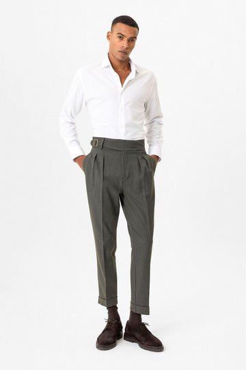 Pantalons pour hommes plissés Khaki avec détail de boucle - Wessi