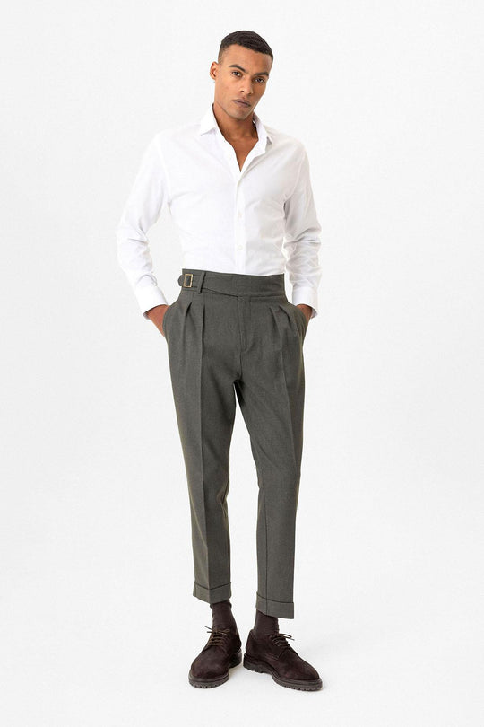 Pantalons pour hommes plissés Khaki avec détail de boucle - Wessi