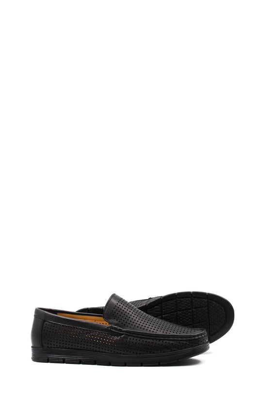 Mocassini traspiranti in pelle nera da uomo-Wessi