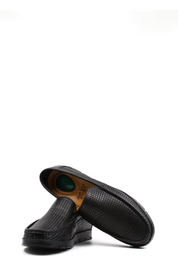 Mocassini traspiranti in pelle nera da uomo-Wessi