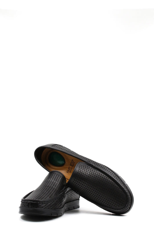 Mocassini traspiranti in pelle nera da uomo-Wessi