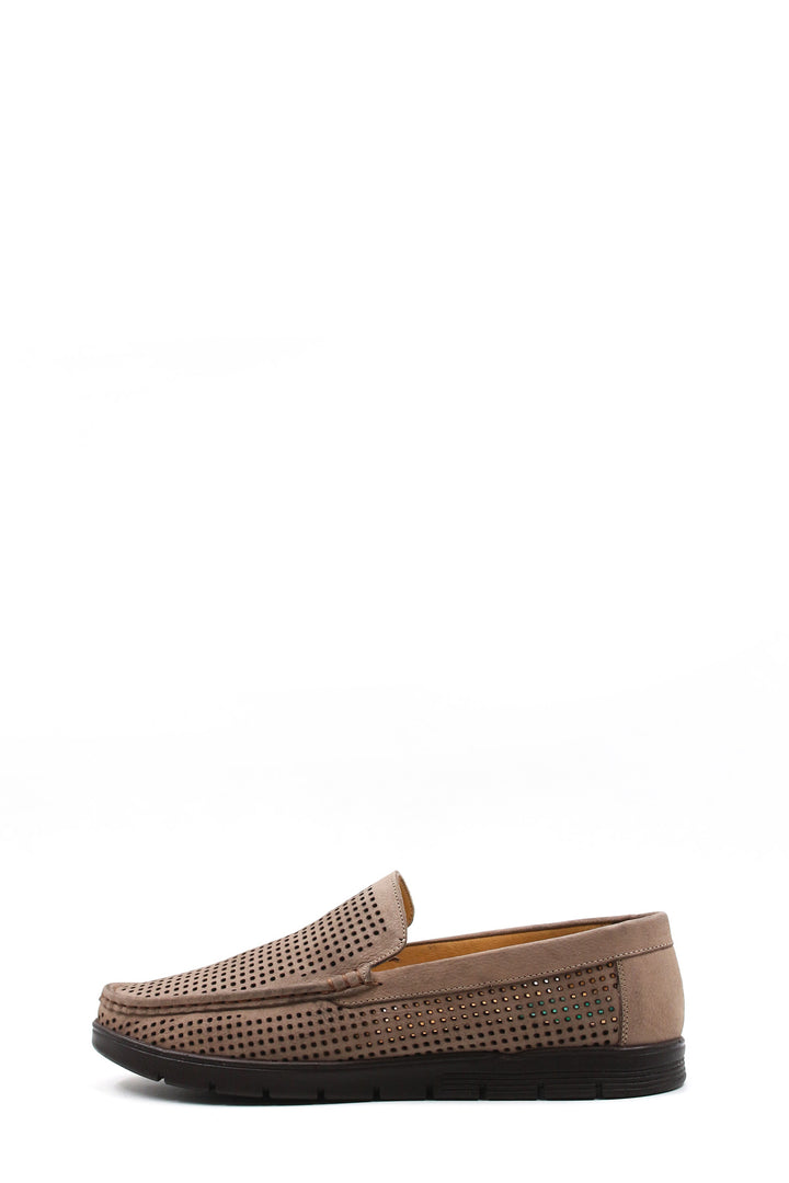 Men's Beige Perforated Suede Loafers-Wessi