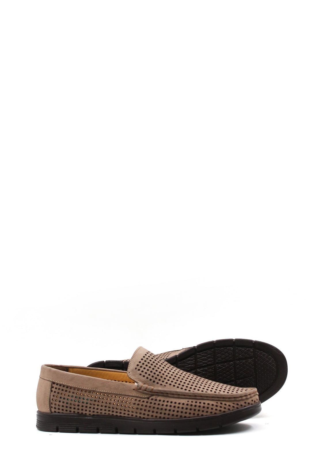 Men's Beige Perforated Suede Loafers-Wessi
