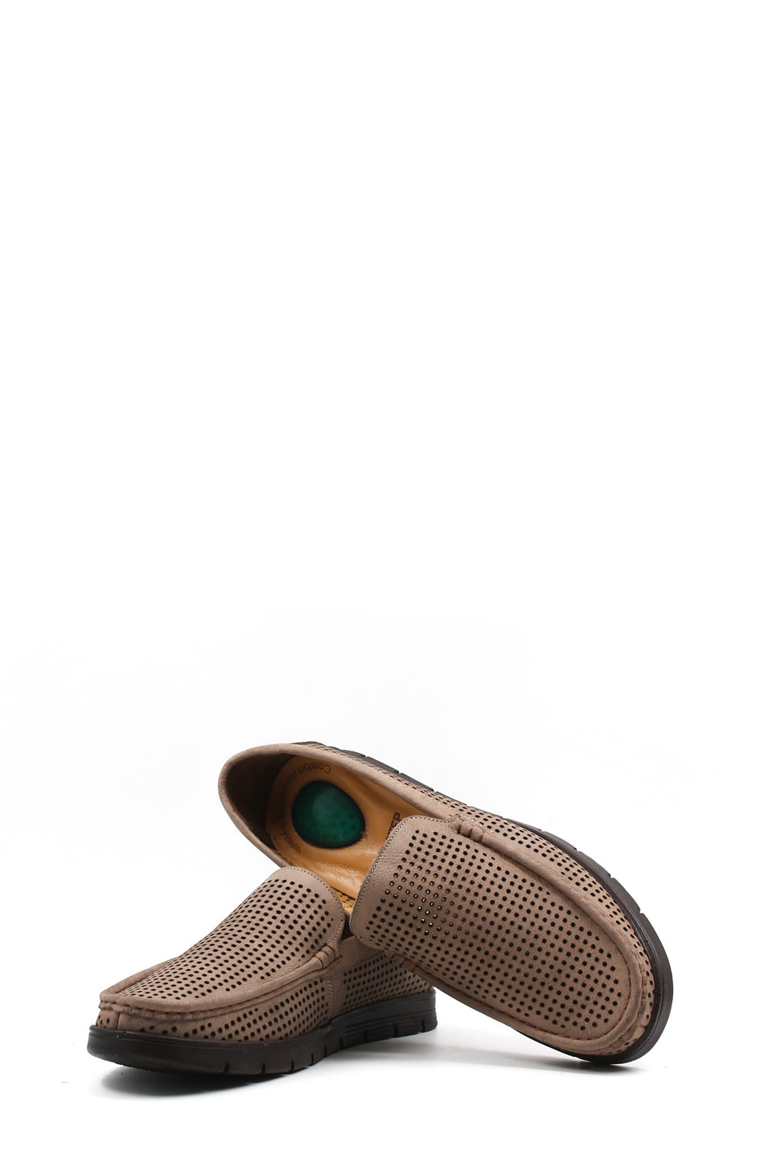 Men's Beige Perforated Suede Loafers-Wessi