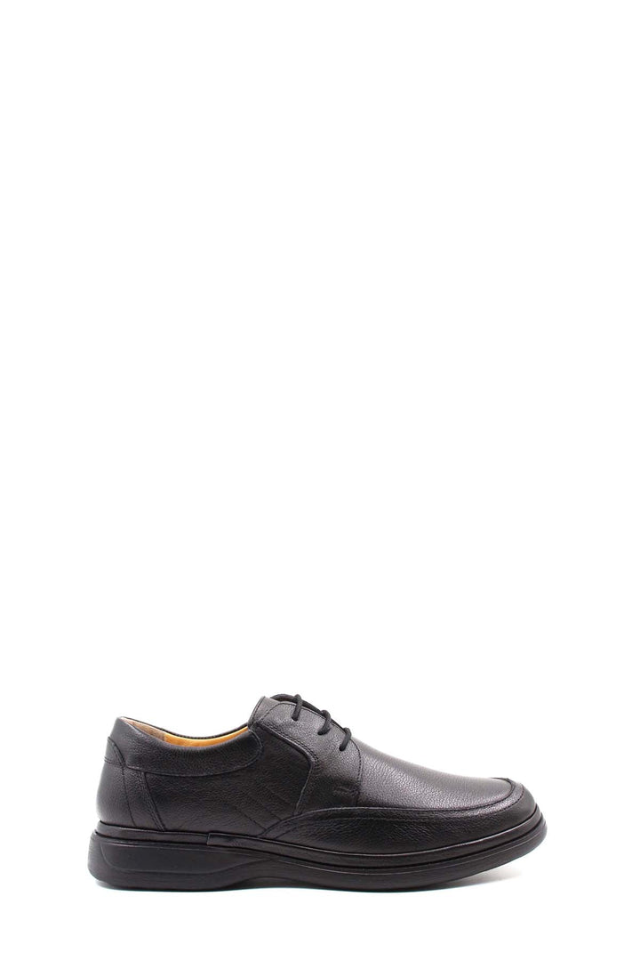 Men's Black Textured Leather Lace-Up Derby Shoes with Cushioned Sole - Wessi