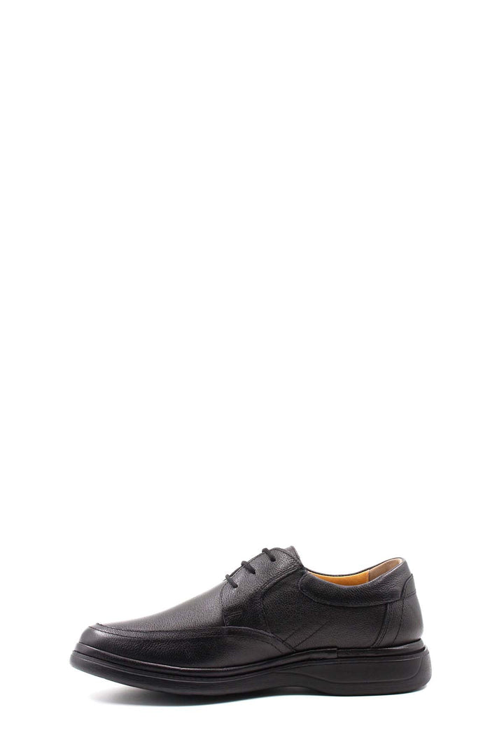 Men's Black Textured Leather Lace-Up Derby Shoes with Cushioned Sole - Wessi
