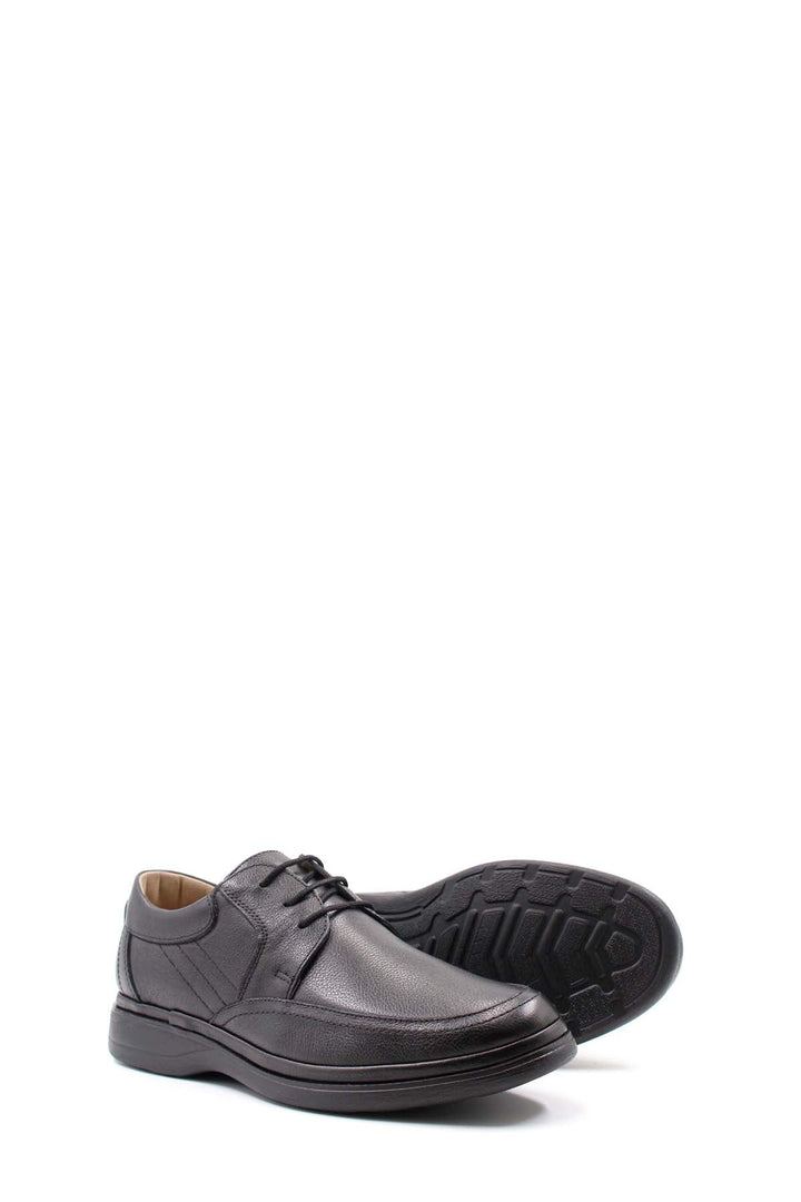 Men's Black Textured Leather Lace-Up Derby Shoes with Cushioned Sole - Wessi