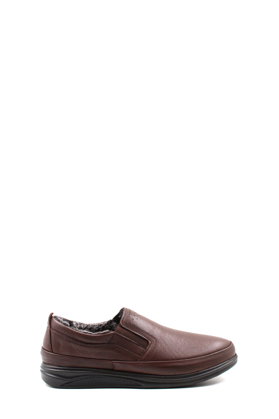 Men's Brown Fur-Lined Slip-On Shoes-Wessi
