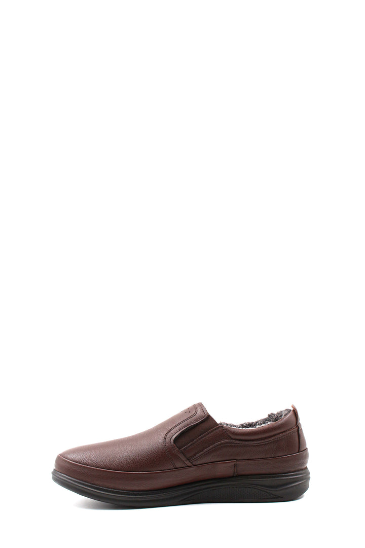 Men's Brown Fur-Lined Slip-On Shoes-Wessi