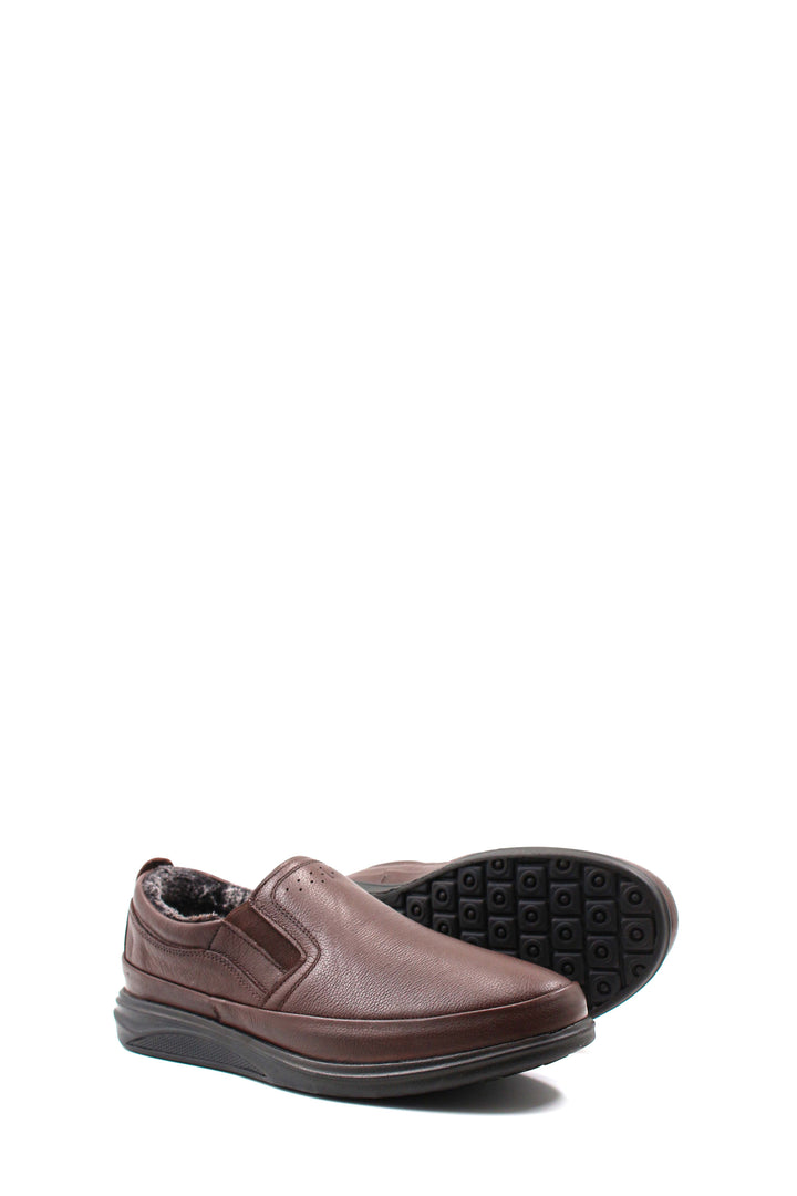 Men's Brown Fur-Lined Slip-On Shoes-Wessi