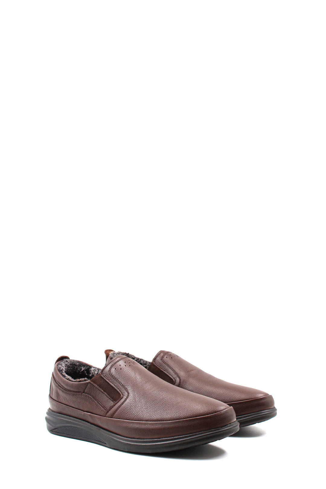 Men's Brown Fur-Lined Slip-On Shoes-Wessi
