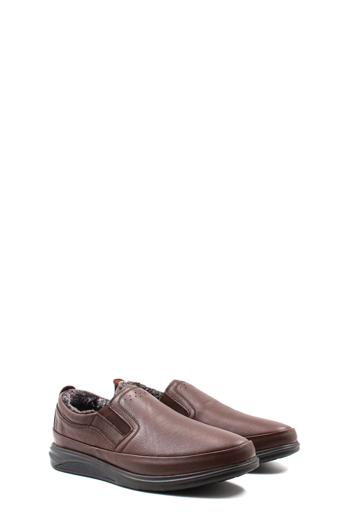 Men's Brown Fur-Lined Slip-On Shoes-Wessi