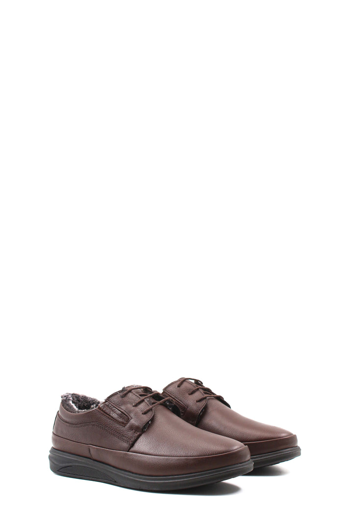 Men's Brown Leather Fleece-Lined Casual Shoes - Wessi