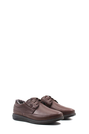 Men's Brown Leather Fleece-Lined Casual Shoes - Wessi