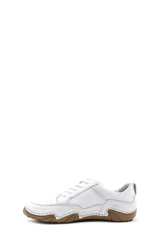 Men's White Leather Lace-Up Casual Sneakers with Embossed Design - Wessi
