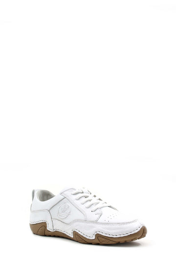 Men's White Leather Lace-Up Casual Sneakers with Embossed Design - Wessi