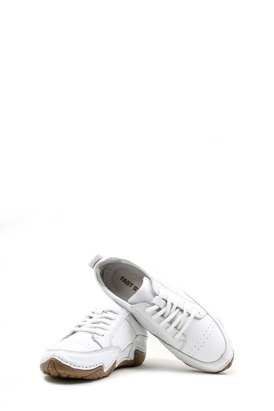 Men's White Leather Lace-Up Casual Sneakers with Embossed Design - Wessi