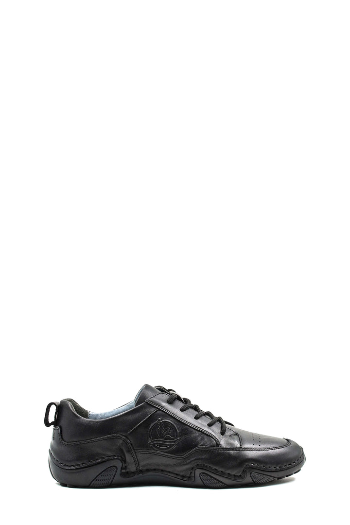 Men's Black Leather Casual Shoes with Embossed Detail - Wessi