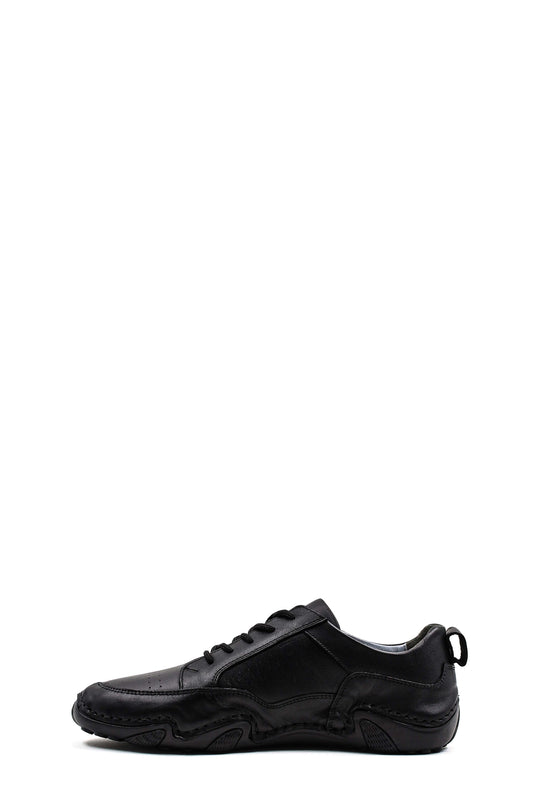 Men's Black Leather Casual Shoes with Embossed Detail - Wessi